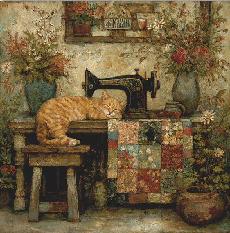 "Cat Nap" cross stitch pattern by Bryna T. Art & Design