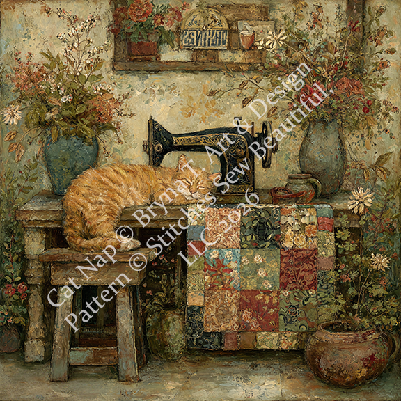 "Cat Nap" cross stitch pattern by Bryna T. Art & Design
