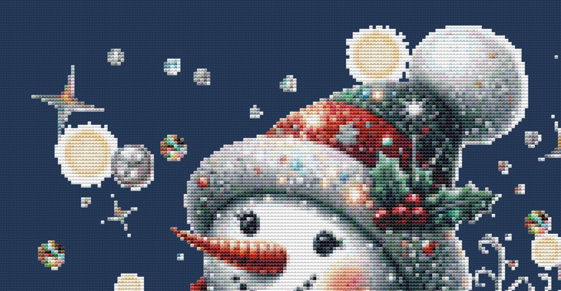 Cheerful Glittery Snowman (Ornament) counted cross stitch pattern by Pixels and Print Parlor