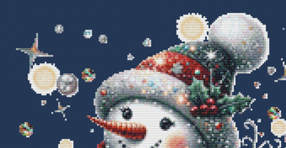 Cheerful Glittery Snowman (Ornament) counted cross stitch pattern by Pixels and Print Parlor