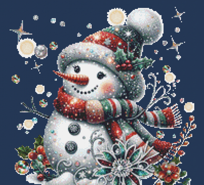 Cheerful Glittery Snowman (Ornament) counted cross stitch pattern by Pixels and Print Parlor