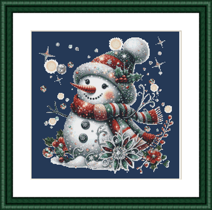 Cheerful Glittery Snowman (Ornament) counted cross stitch pattern by Pixels and Print Parlor