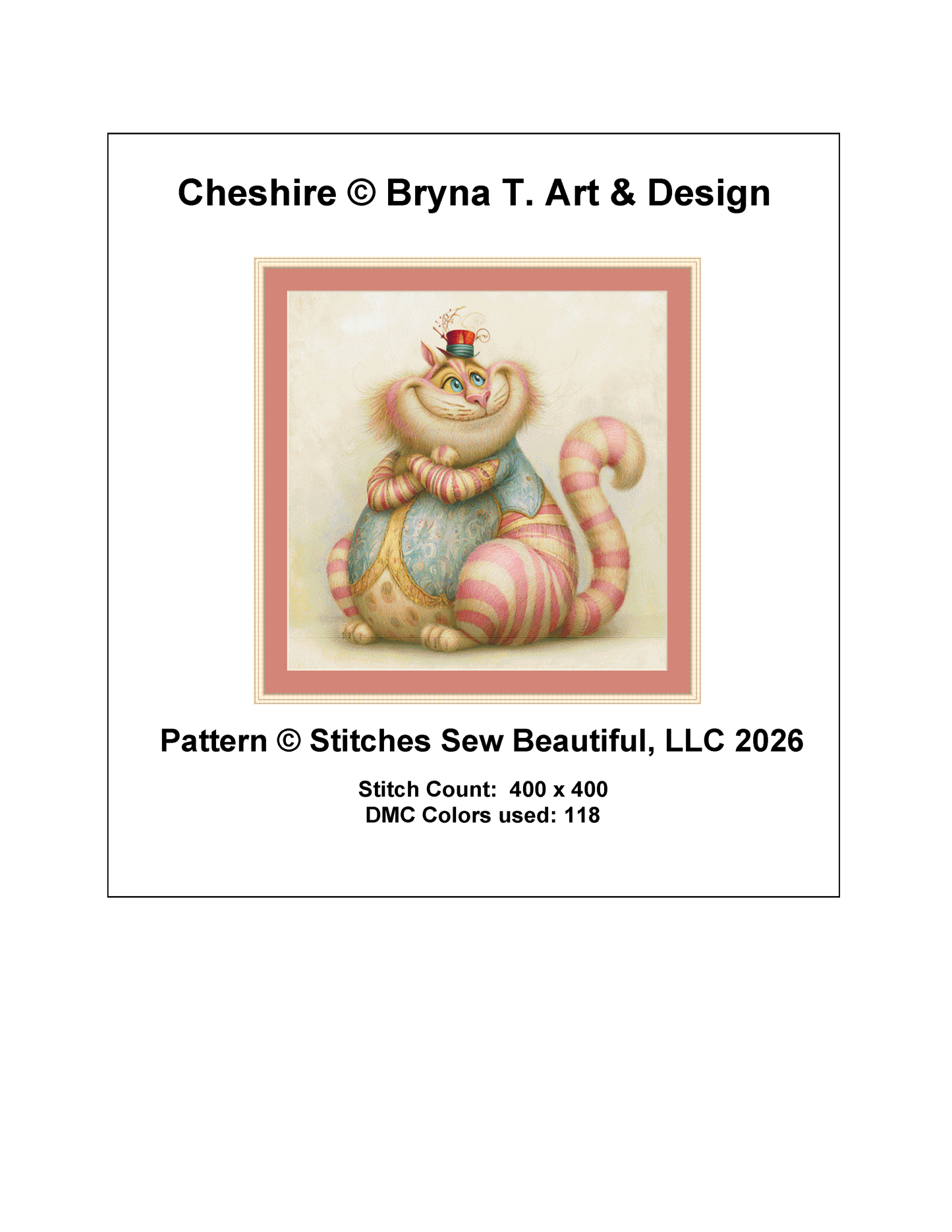 Cheshire counted cross stitch pattern by Bryna T. Art & Design