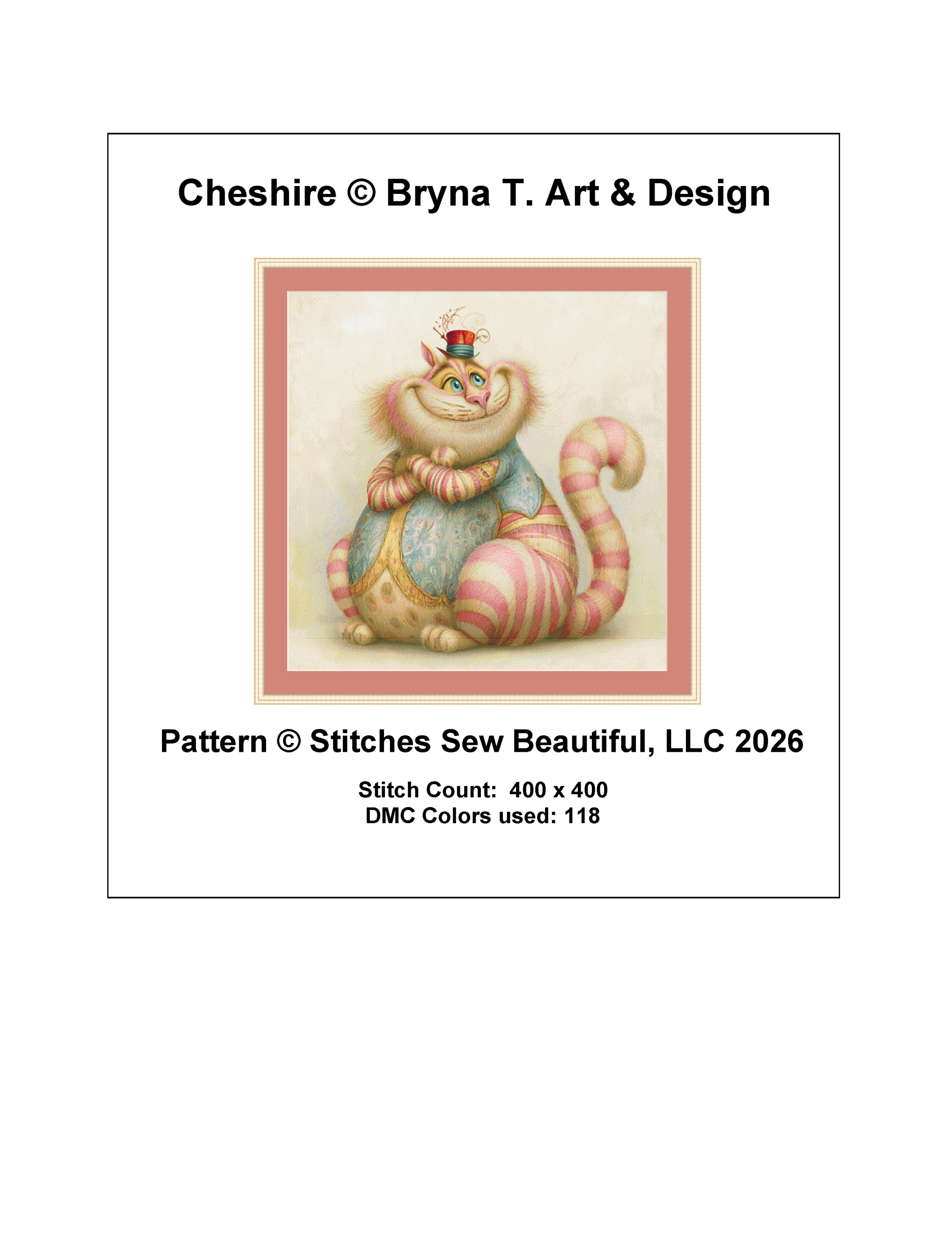 Cheshire counted cross stitch pattern by Bryna T. Art & Design