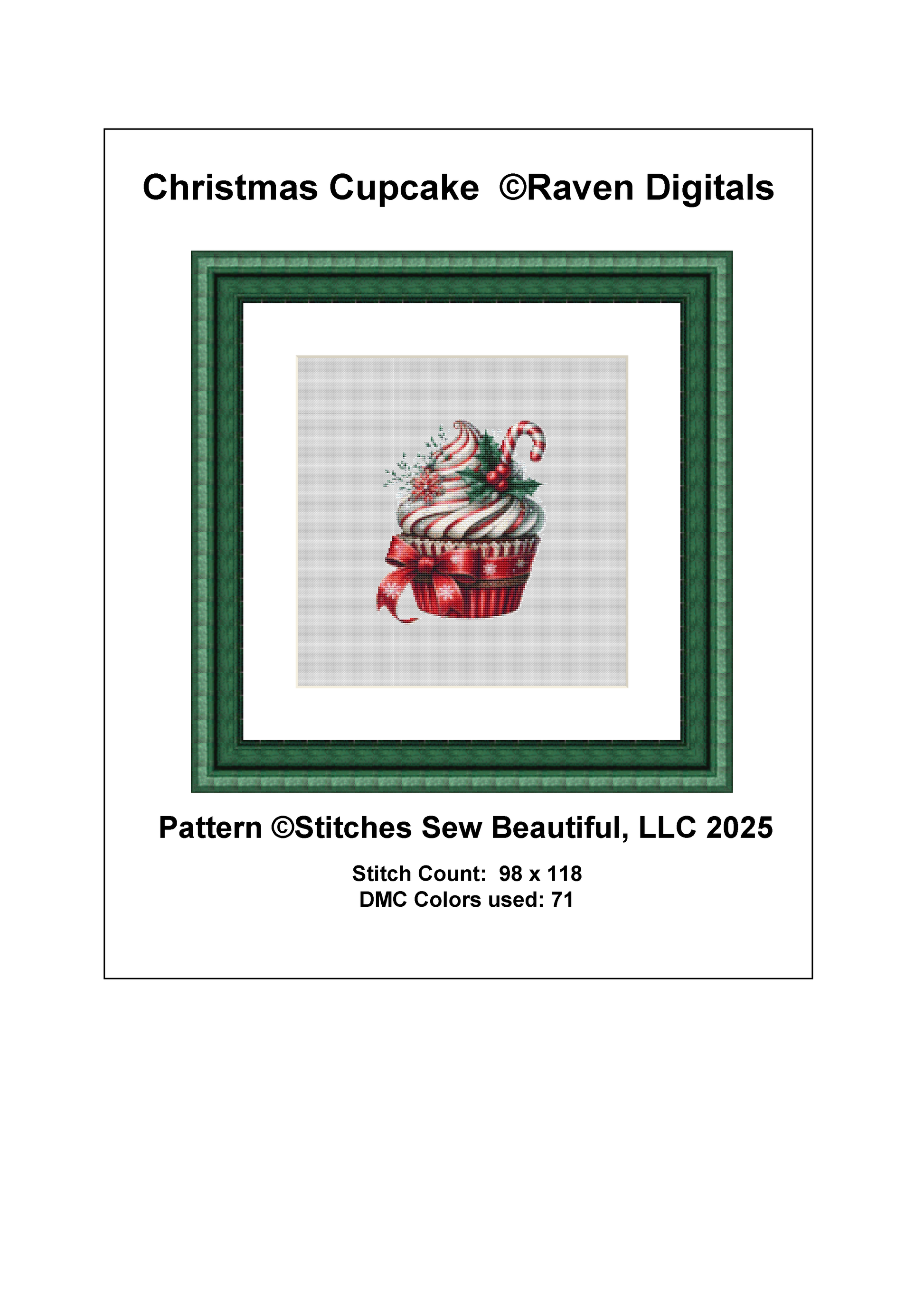 Christmas Cupcake (Ornament) counted cross stitch pattern by Raven Digitals