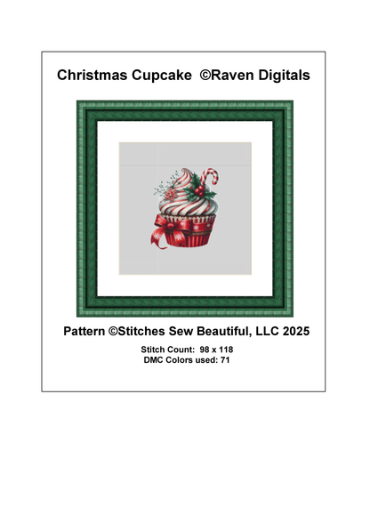 Christmas Cupcake (Ornament) counted cross stitch pattern by Raven Digitals