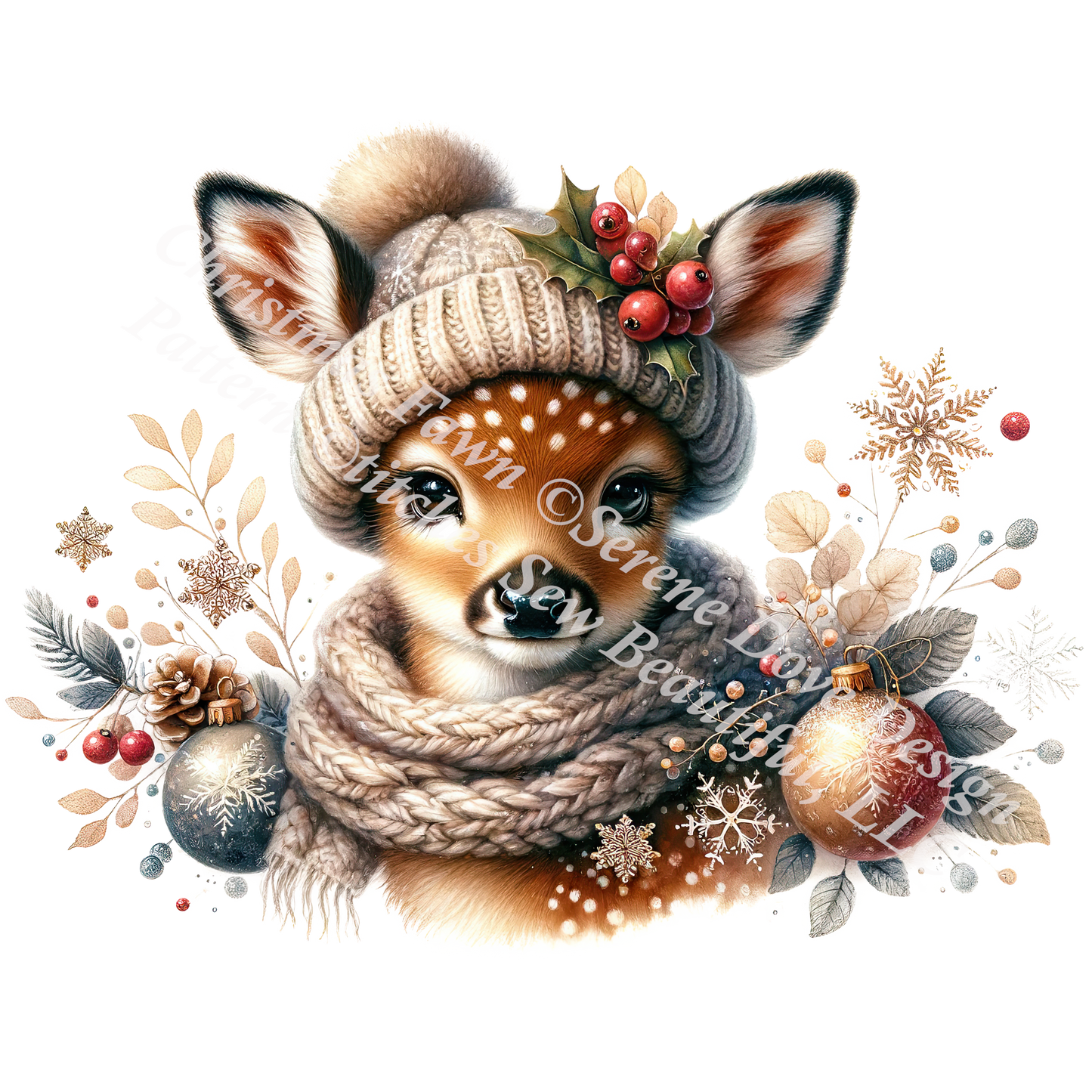Christmas Fawn (Ornament) counted cross stitch pattern by Serene Dove Design