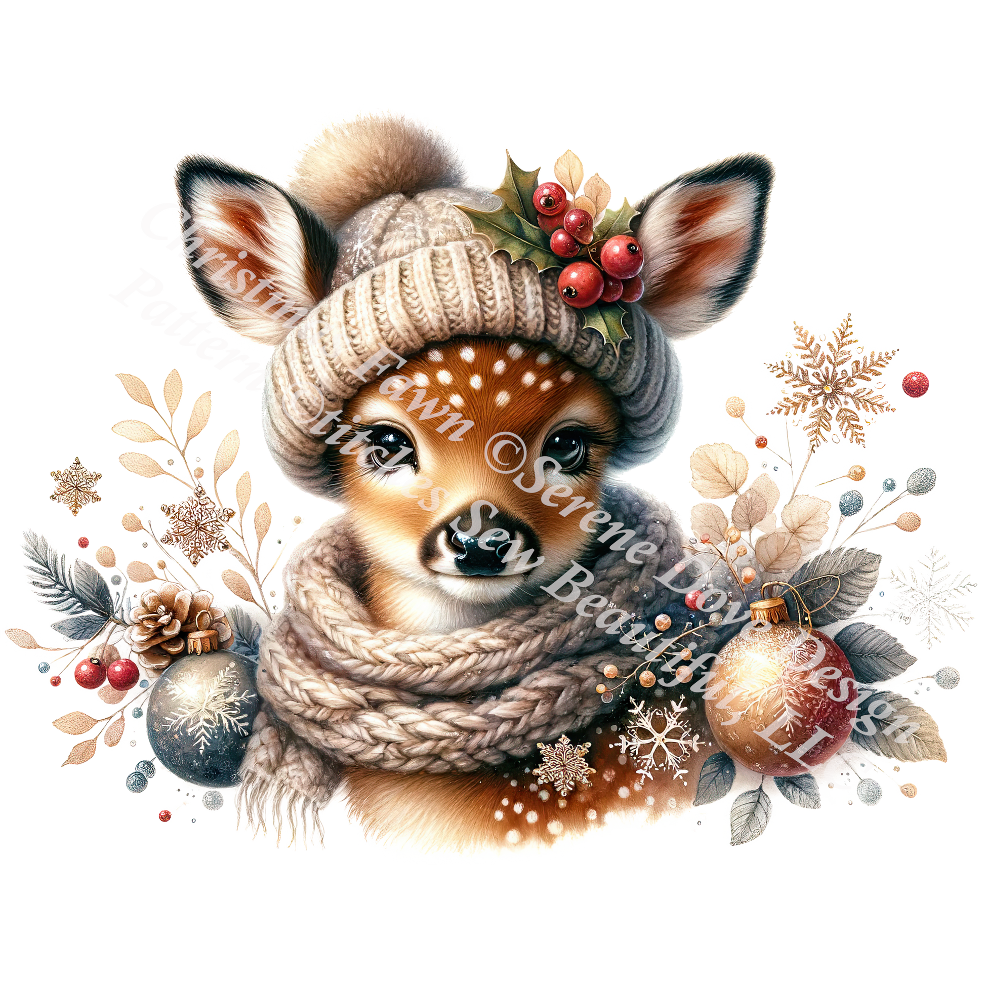 Christmas Fawn (Ornament) counted cross stitch pattern by Serene Dove Design