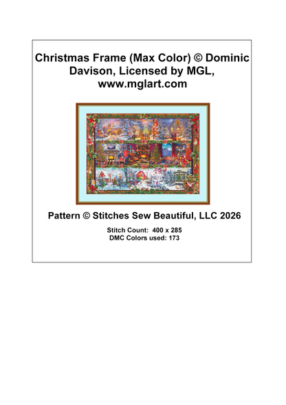 Christmas Frame (Max Color) counted cross stitch pattern by Dominic Davison, Licensed by MGL, www.mglart.com