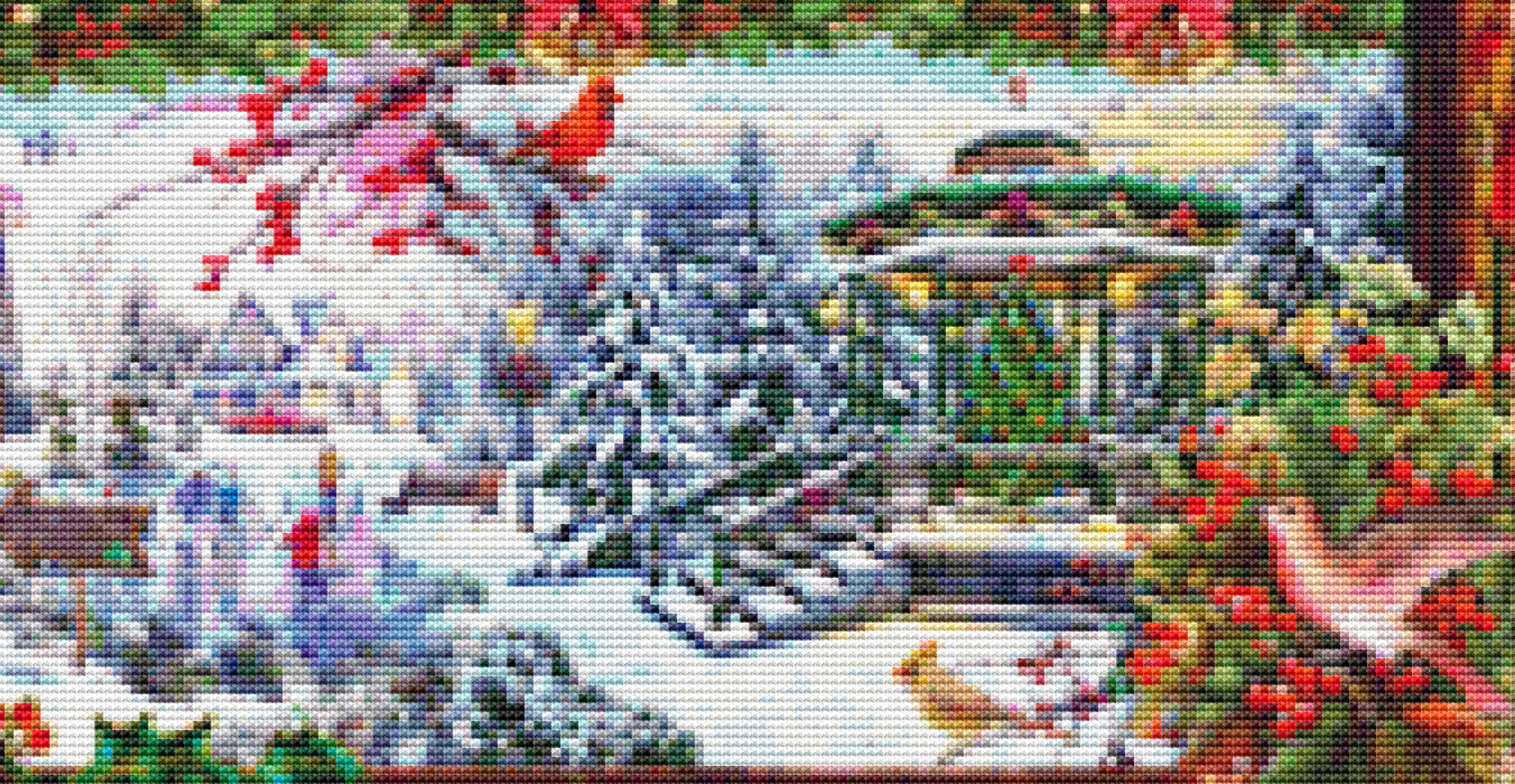Christmas Frame (Max Color) counted cross stitch pattern by Dominic Davison, Licensed by MGL, www.mglart.com