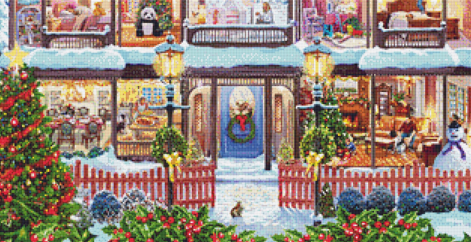 Christmas House 2018 cross stitch pattern by Steve Crisp, Licensed by MGL, www.mglart.com