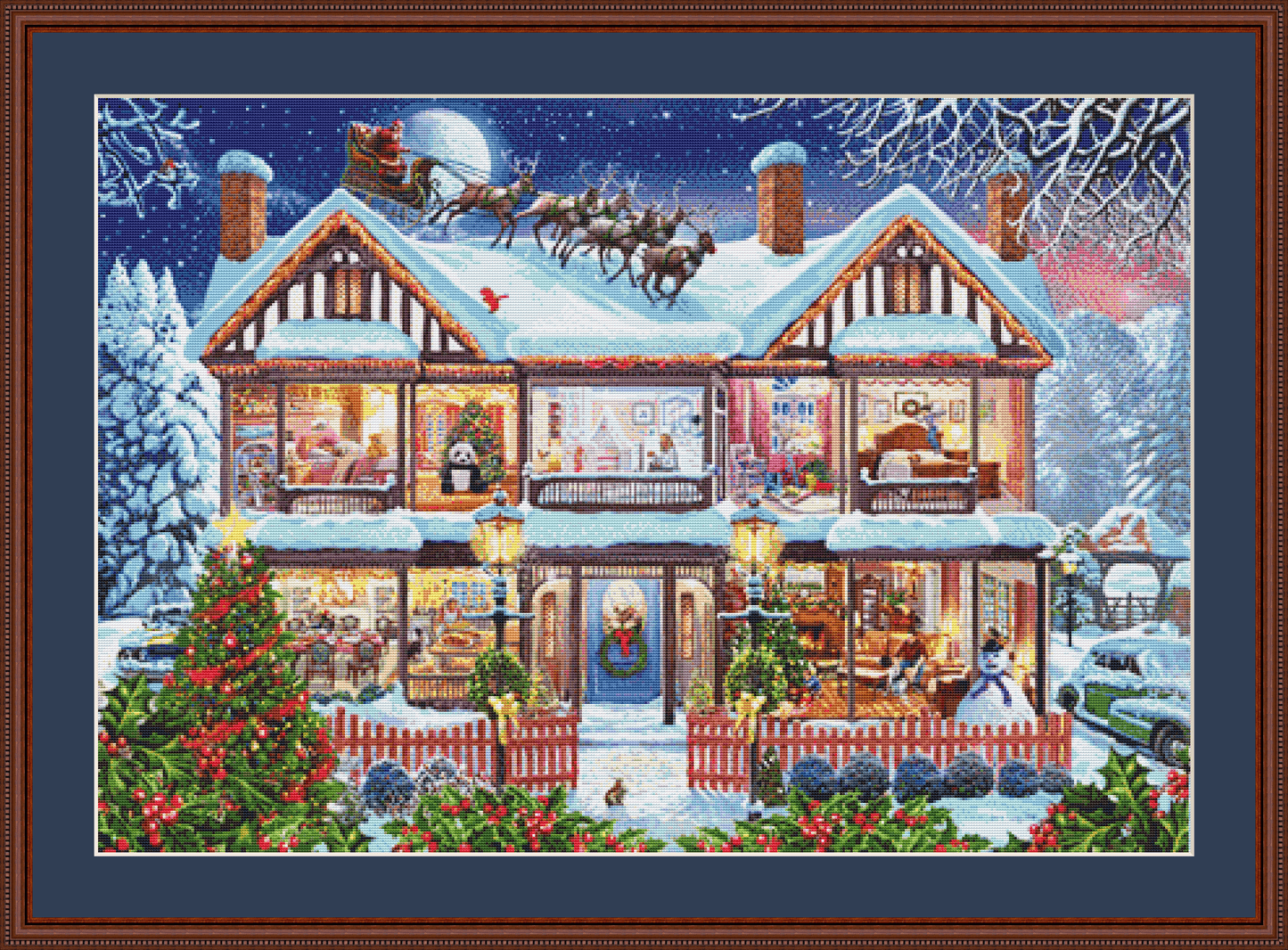 Christmas House 2018 cross stitch pattern by Steve Crisp, Licensed by MGL, www.mglart.com