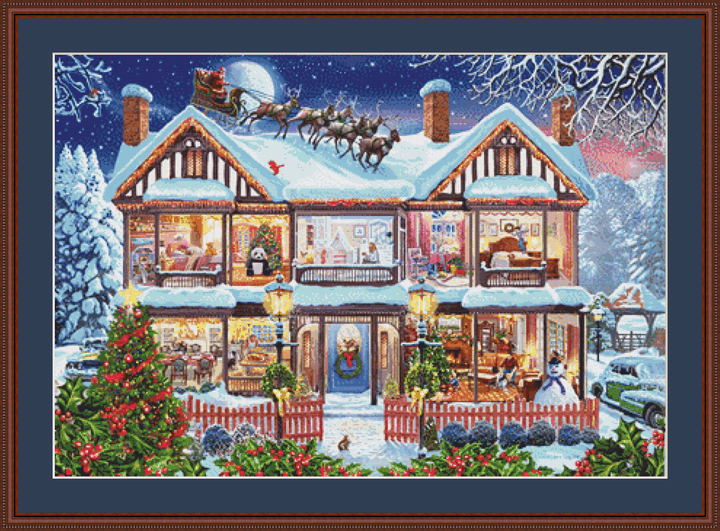 Christmas House 2018 cross stitch pattern by Steve Crisp, Licensed by MGL, www.mglart.com
