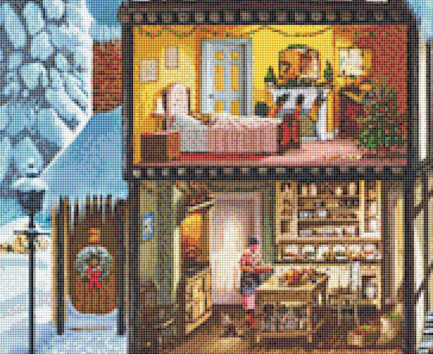 Christmas House cross stitch pattern by Steve Crisp, Licensed by MGL, www.mglart.com