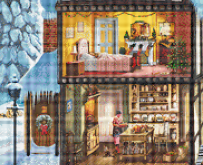 Christmas House cross stitch pattern by Steve Crisp, Licensed by MGL, www.mglart.com