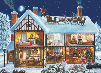 Christmas House cross stitch pattern by Steve Crisp, Licensed by MGL, www.mglart.com