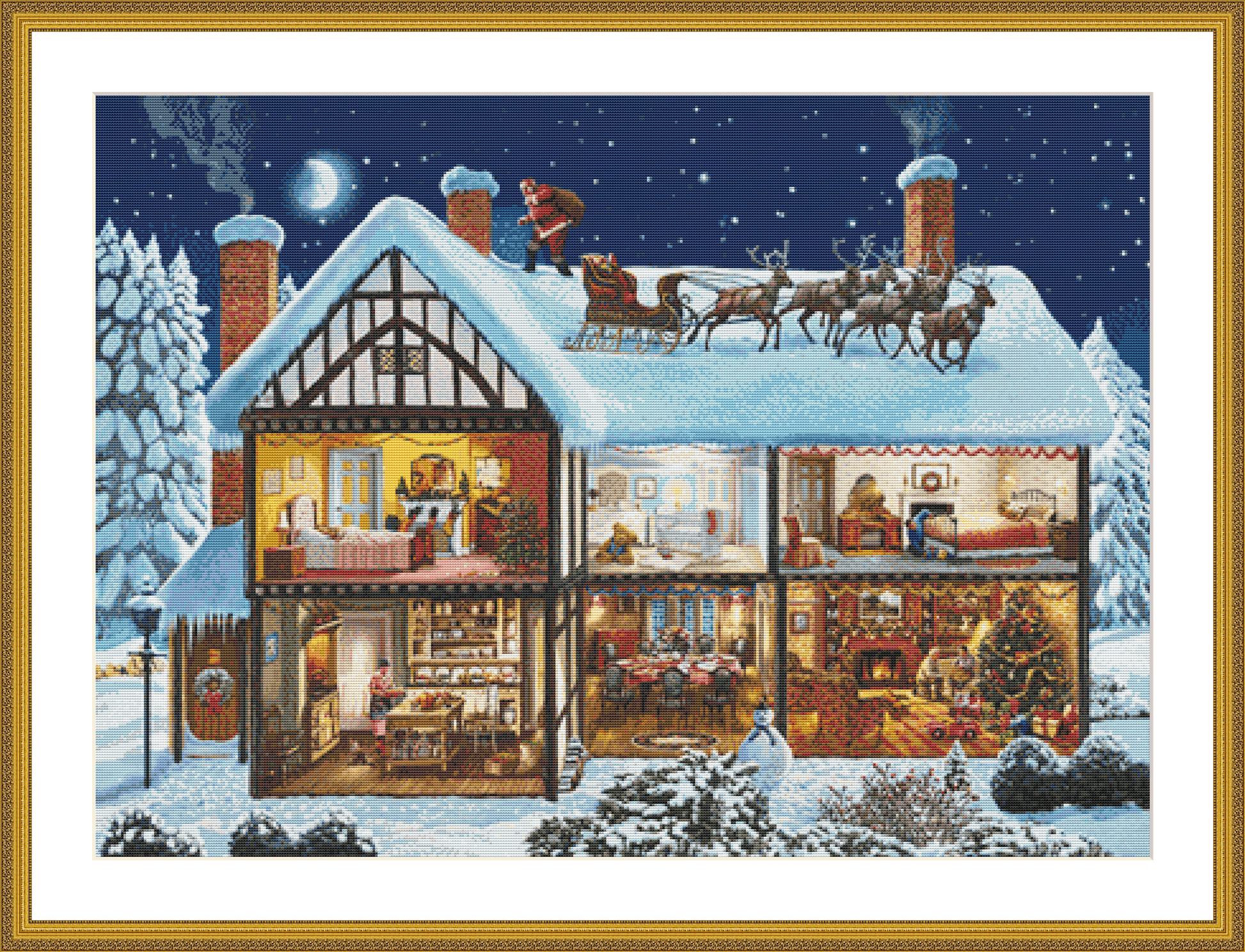 Christmas House cross stitch pattern by Steve Crisp, Licensed by MGL, www.mglart.com