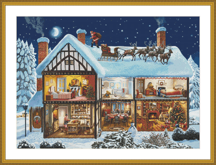 Christmas House cross stitch pattern by Steve Crisp, Licensed by MGL, www.mglart.com