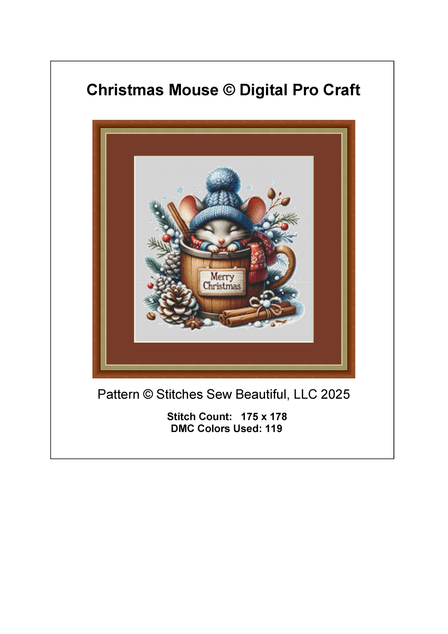 Christmas Mouse (Ornament) counted cross stitch pattern by Digital Pro Craft
