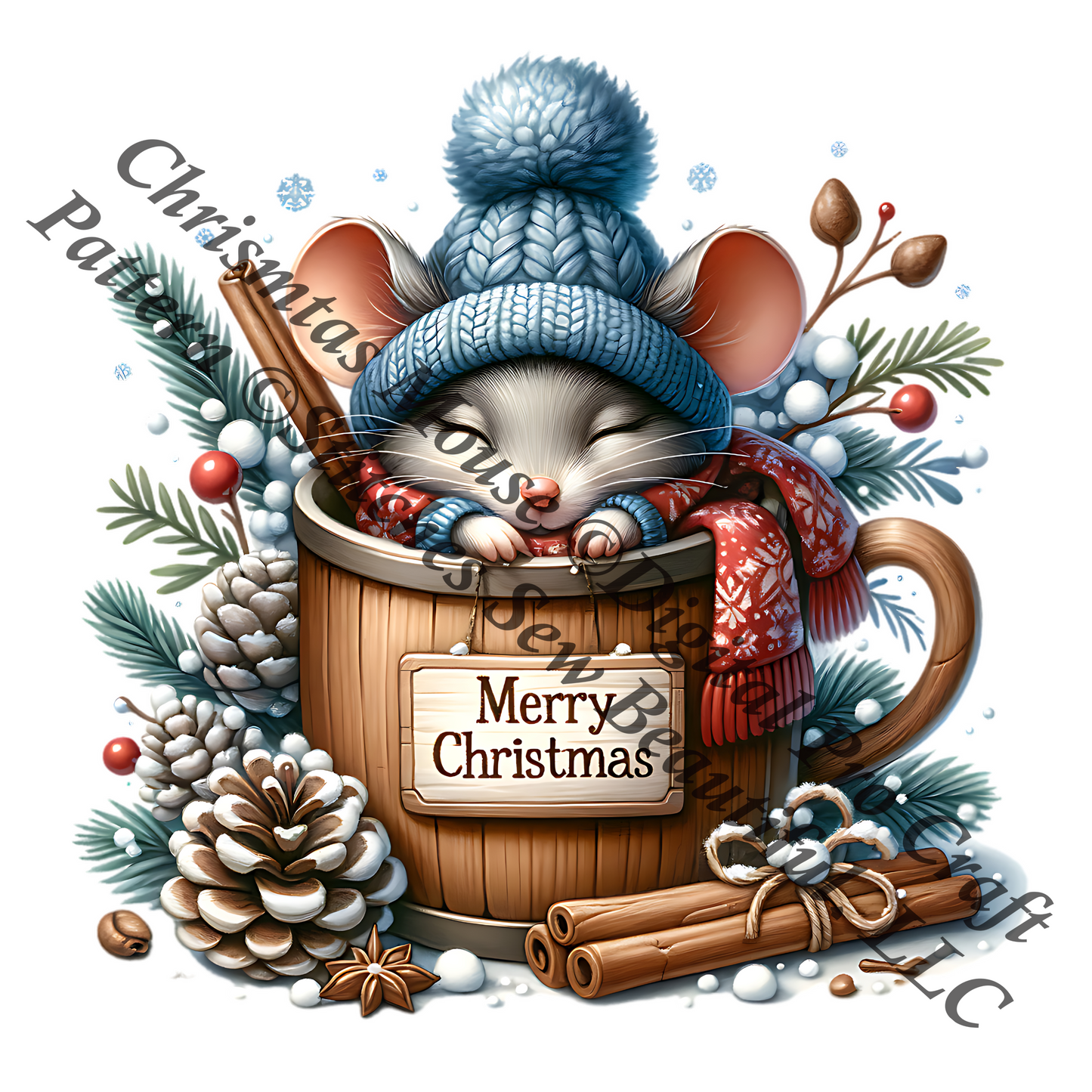 Christmas Mouse (Ornament) counted cross stitch pattern by Digital Pro Craft
