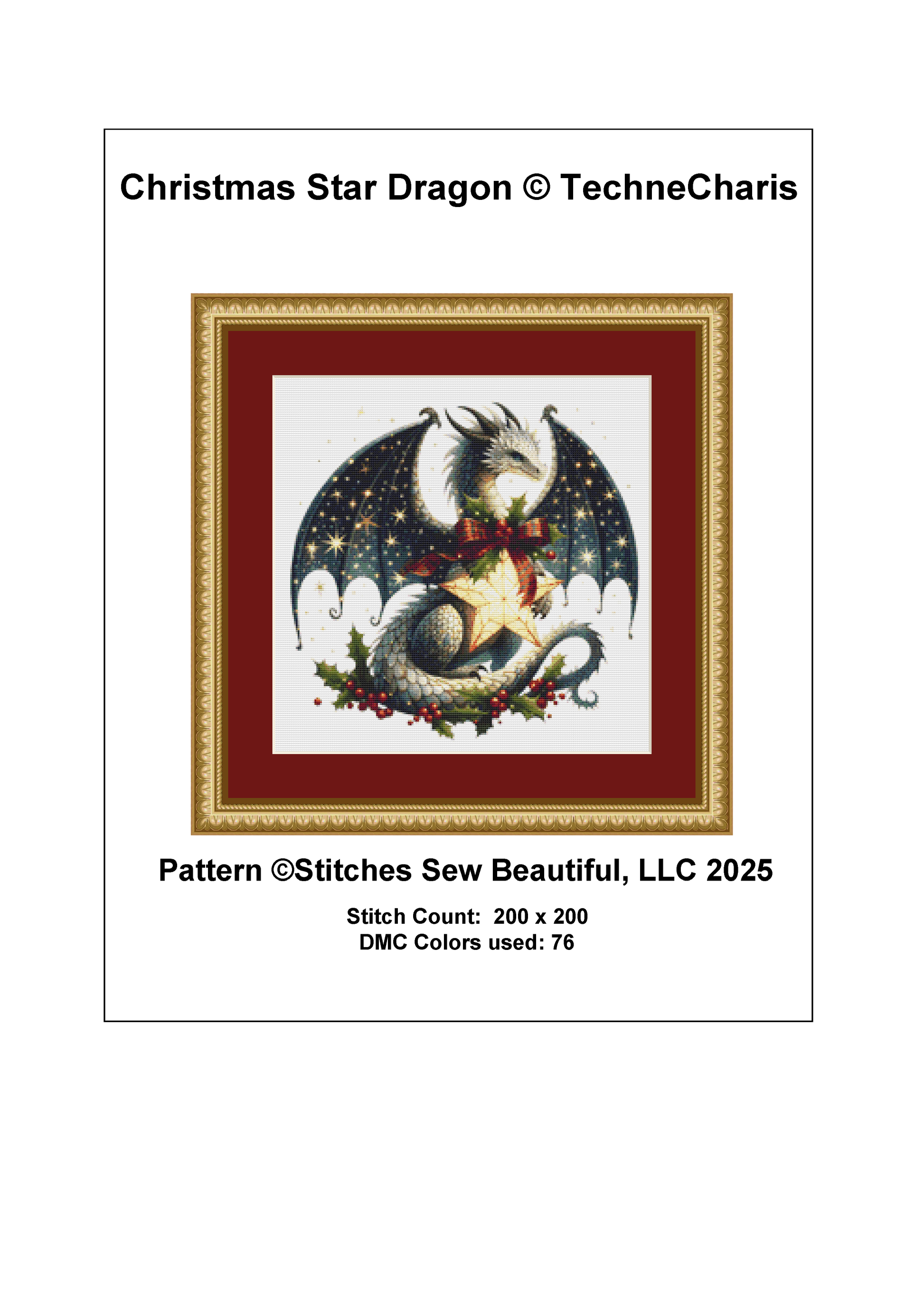 Christmas Star Dragon (Ornament) counted cross stitch pattern by TechneCharis