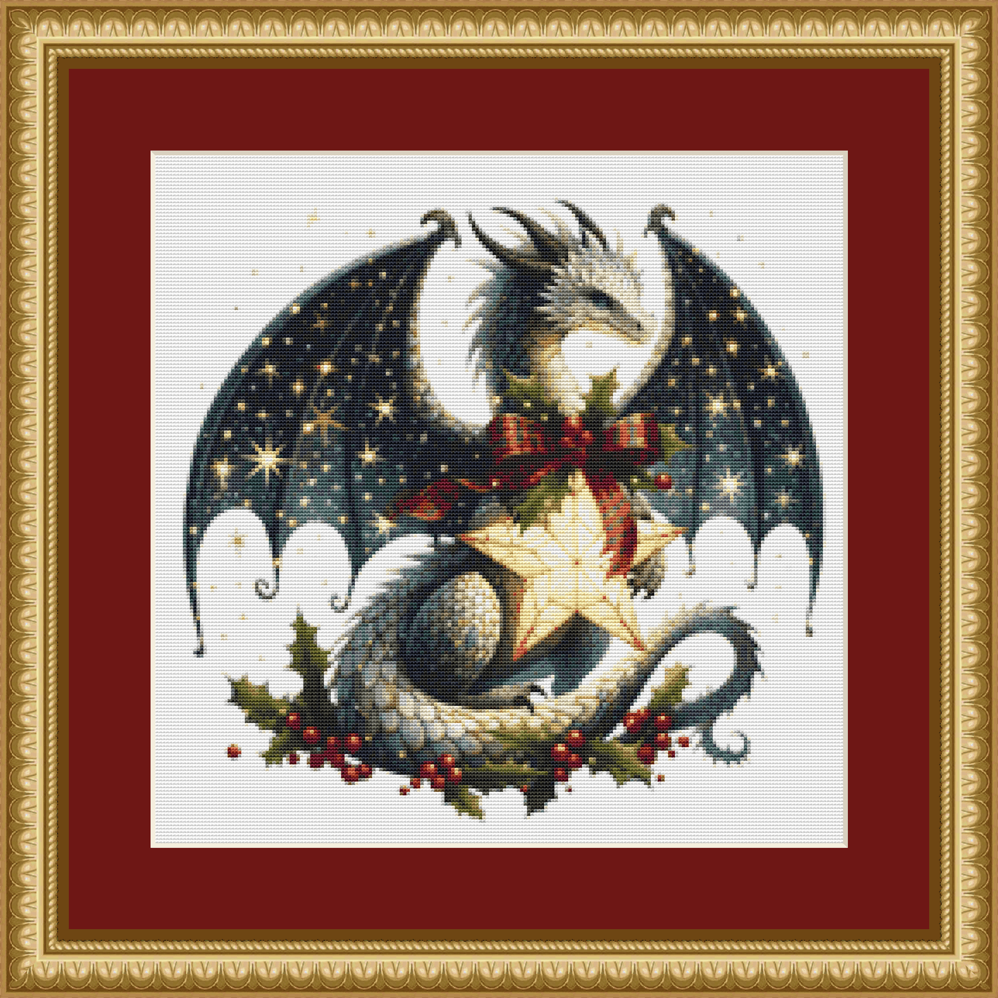 Christmas Star Dragon (Ornament) counted cross stitch pattern by TechneCharis