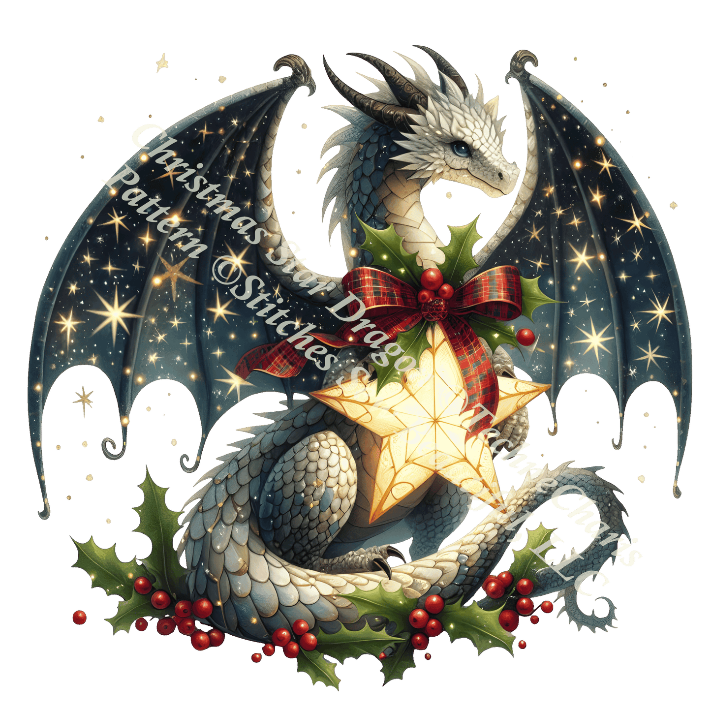 Christmas Star Dragon (Ornament) counted cross stitch pattern by TechneCharis