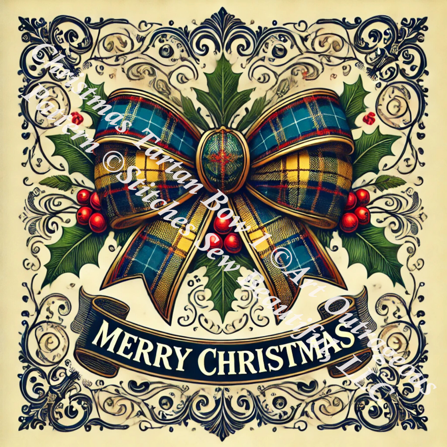 Tartan Christmas Bow 1 (Ornament) counted cross stitch pattern by Art Outrageous