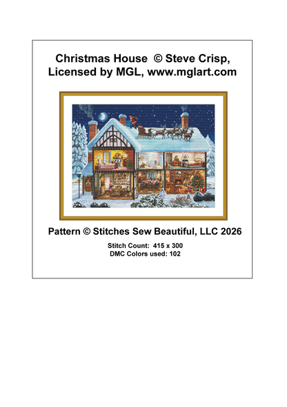 Christmas House cross stitch pattern by Steve Crisp, Licensed by MGL, www.mglart.com