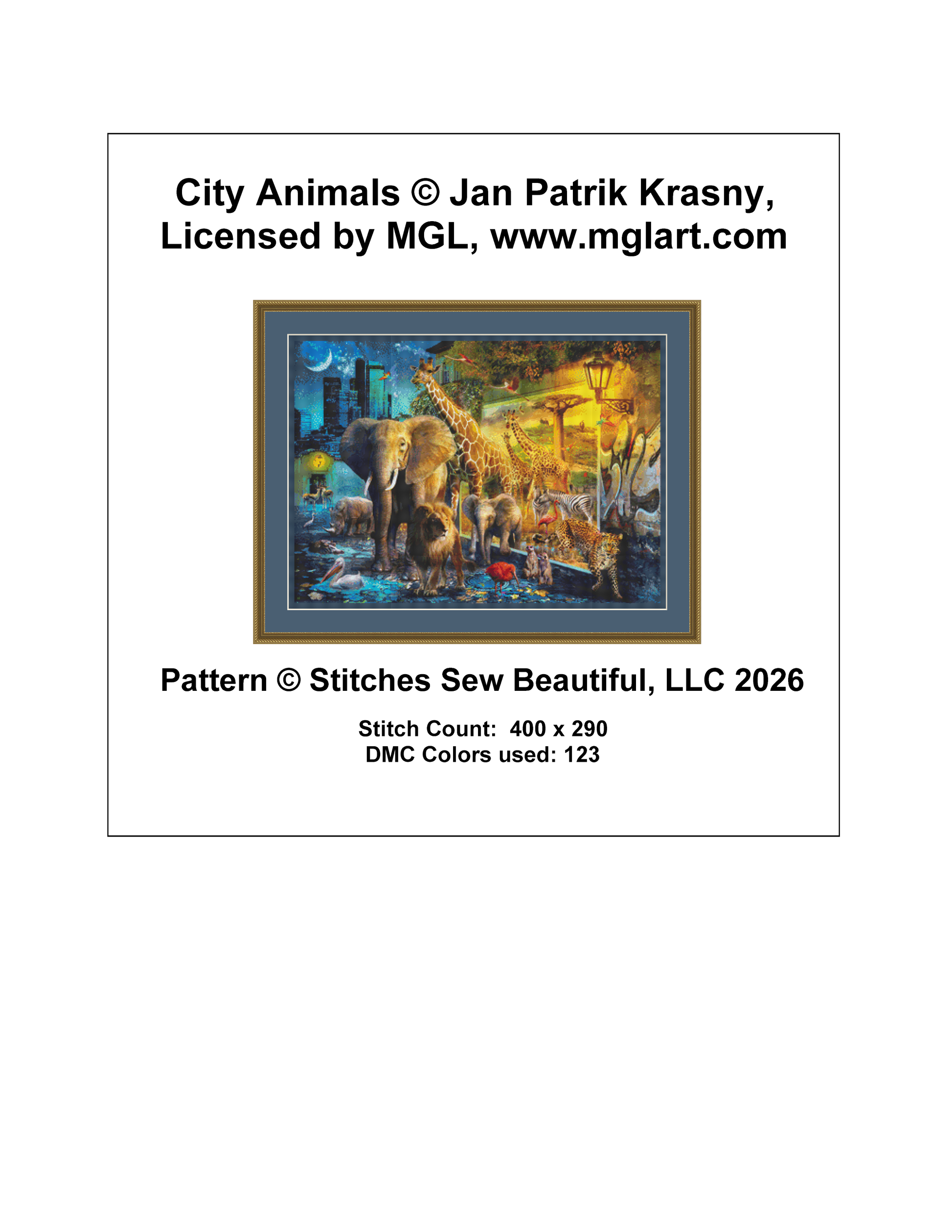 City Animals counted cross stitch pattern by Jan Patrik Krasny, Licensed by MGL, www.mglart.com