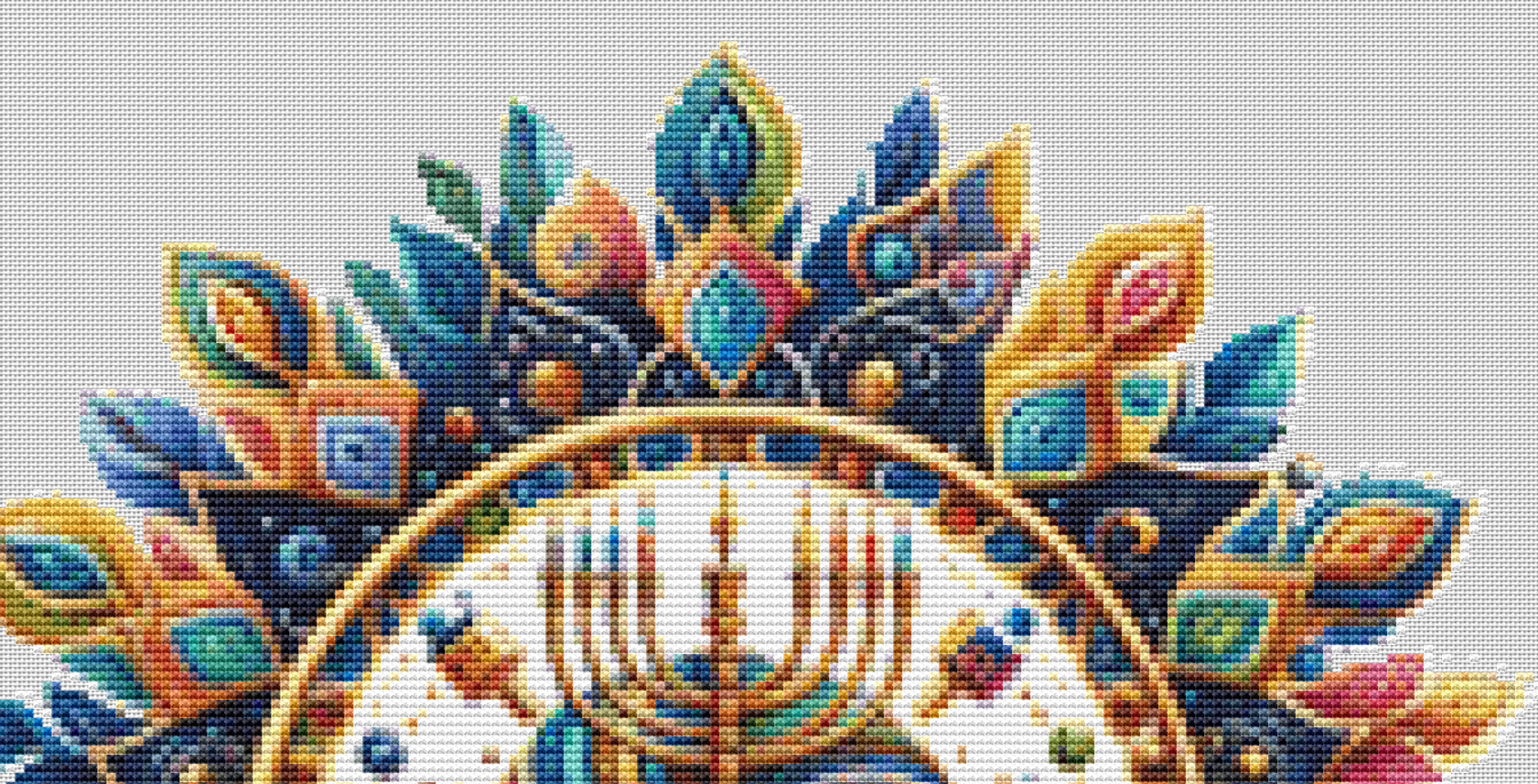 Colorful Menorah Mandalah counted cross stitch pattern by Taylor Haines Designs