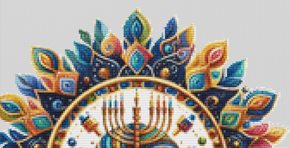 Colorful Menorah Mandalah counted cross stitch pattern by Taylor Haines Designs