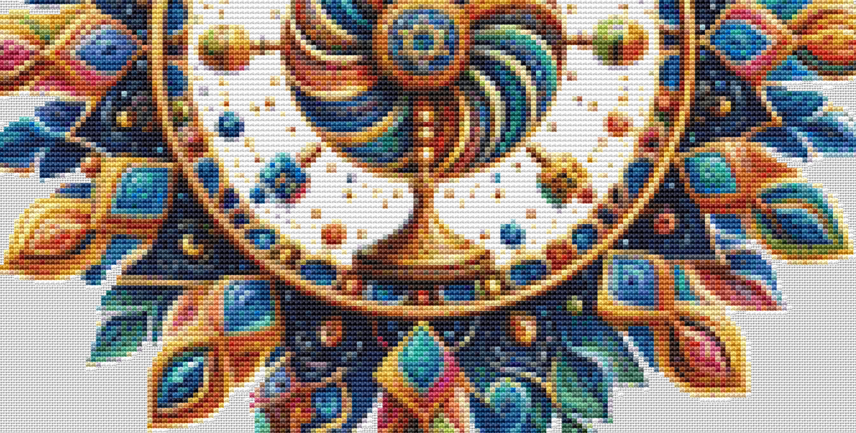 Colorful Menorah Mandalah counted cross stitch pattern by Taylor Haines Designs