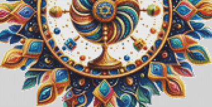 Colorful Menorah Mandalah counted cross stitch pattern by Taylor Haines Designs