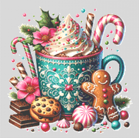 Cookies and Cocoa (Ornament) counted cross stitch pattern by Dream Cafe Art