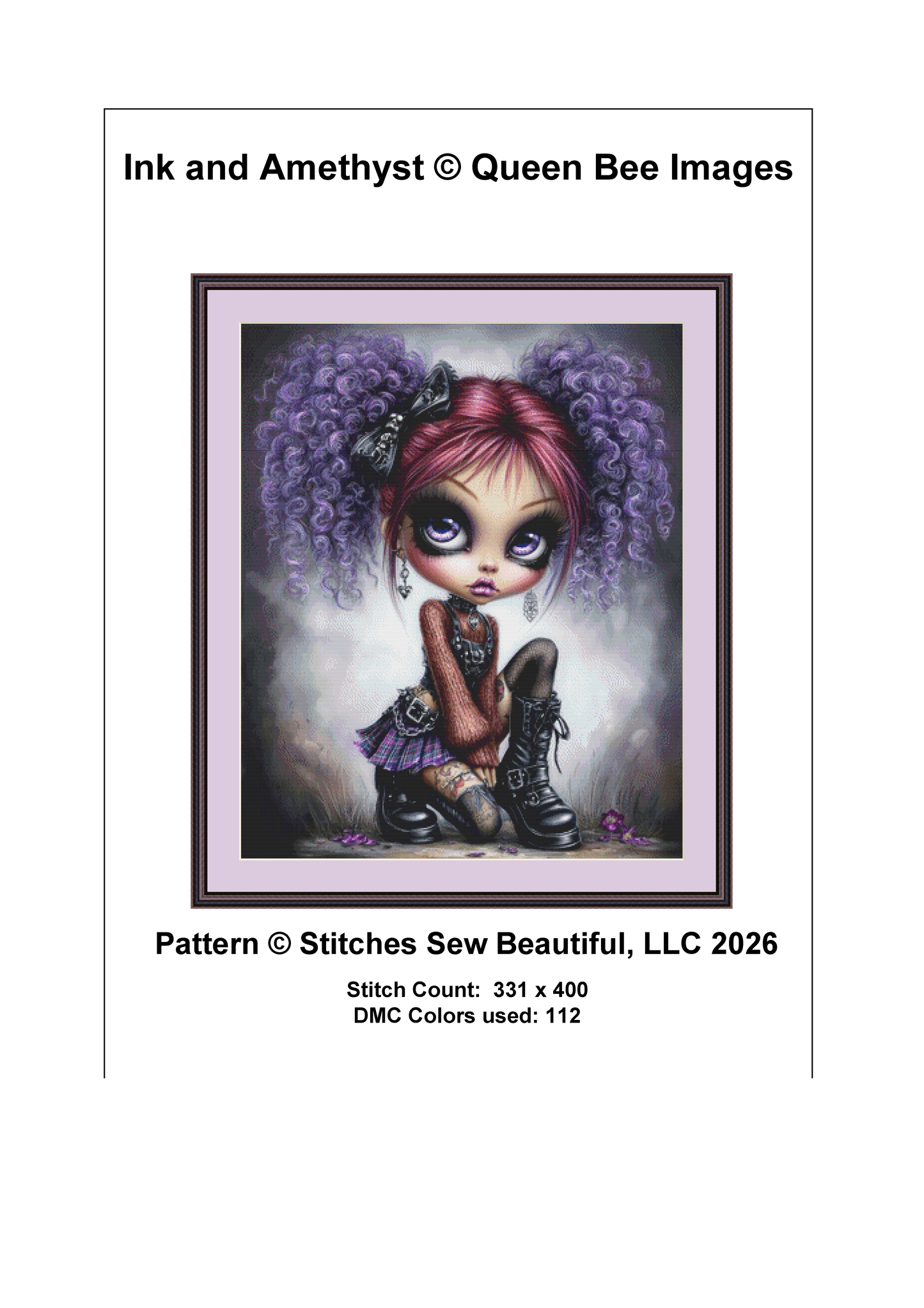 Ink and Amethyst counted cross stitch pattern by Queen Bee Designs
