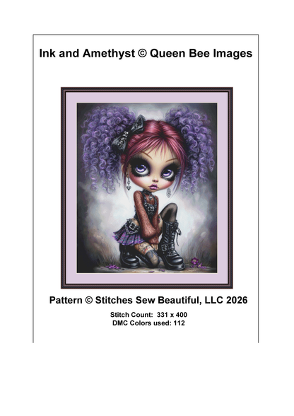 Ink and Amethyst counted cross stitch pattern by Queen Bee Designs