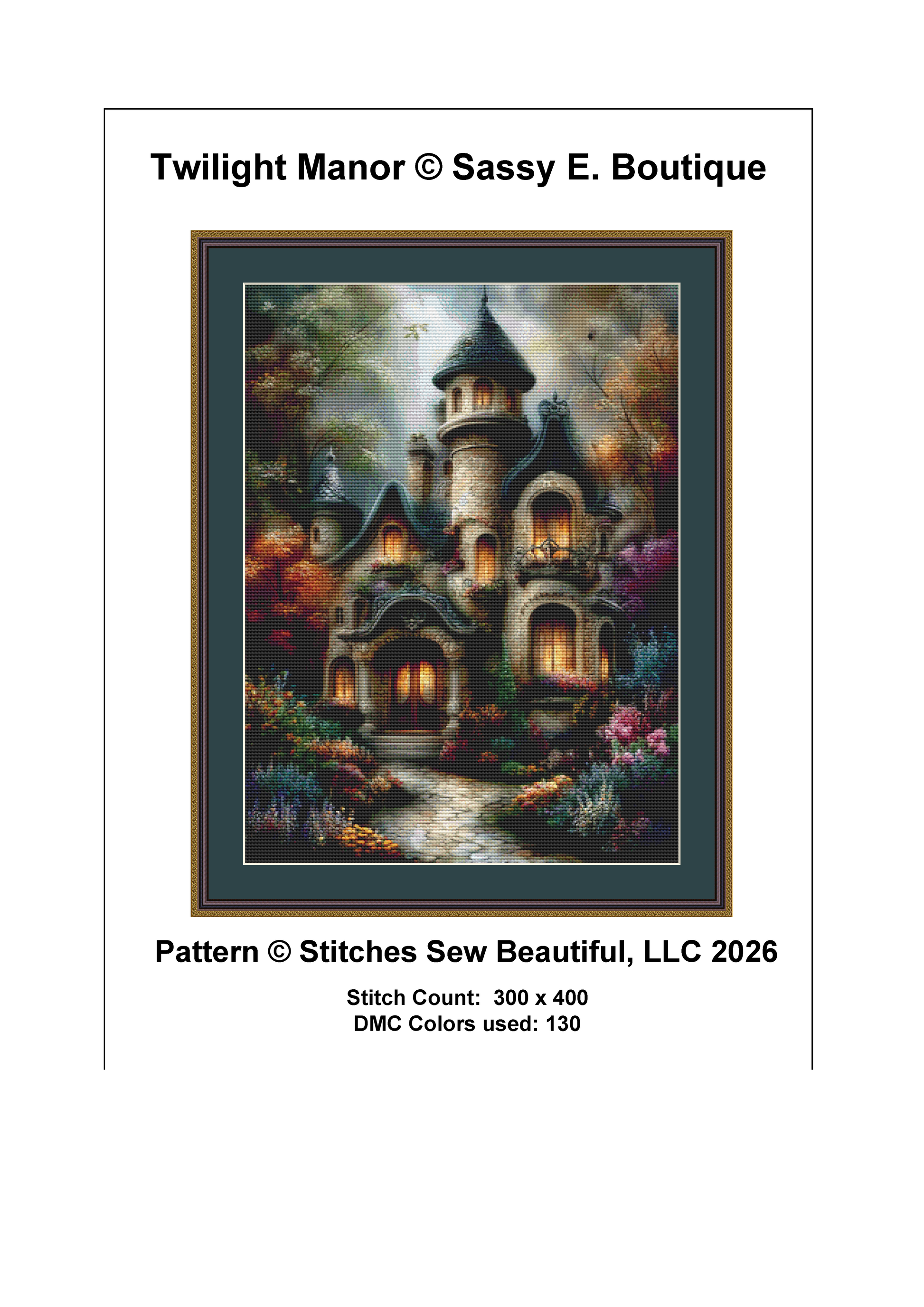 Twilight Manor cross stitch pattern by Sassy E. Boutique