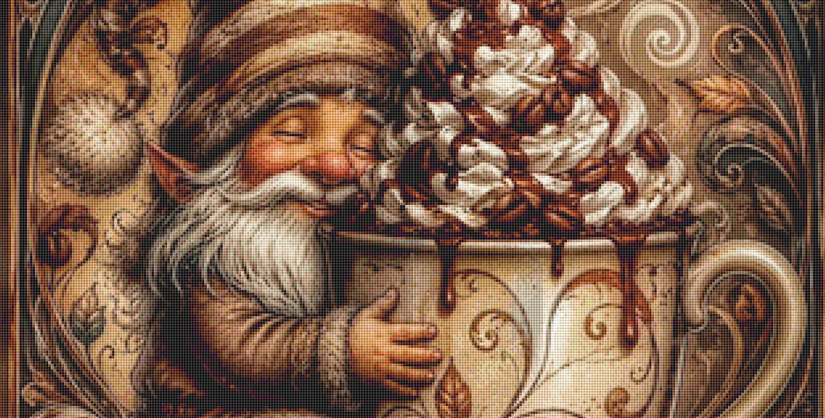 "Cozy Autumn Brew" cross stitch pattern by T. Langan