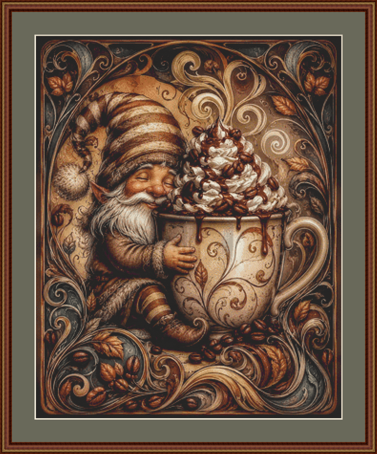 "Cozy Autumn Brew" cross stitch pattern by T. Langan