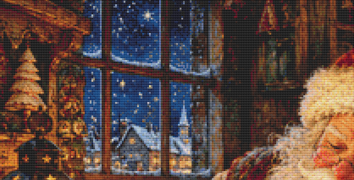 "Cross Stitching Santa" cross stitch pattern by Bryna T. Art & Design