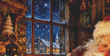 "Cross Stitching Santa" cross stitch pattern by Bryna T. Art & Design