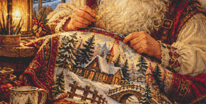 "Cross Stitching Santa" cross stitch pattern by Bryna T. Art & Design