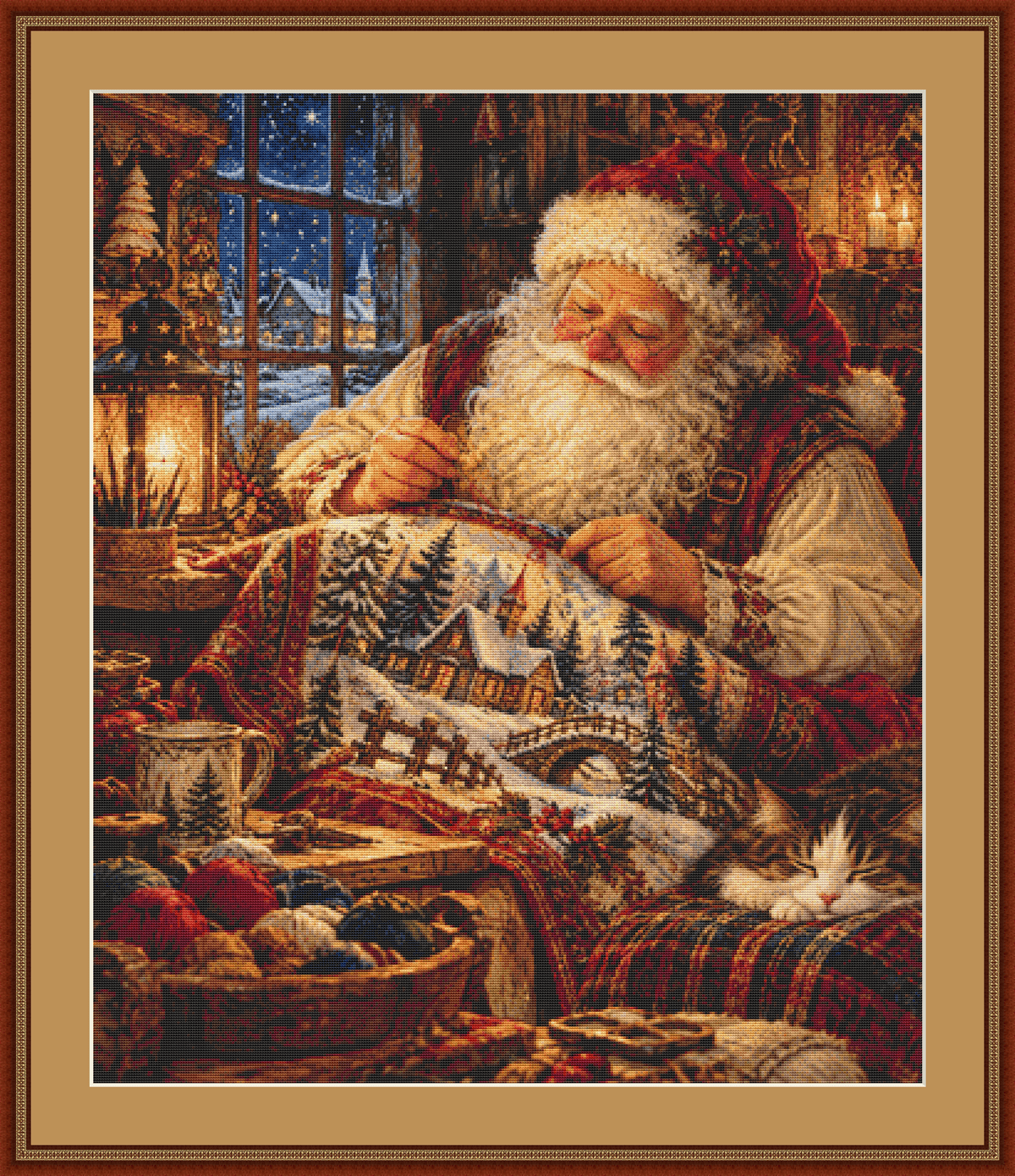 "Cross Stitching Santa" cross stitch pattern by Bryna T. Art & Design