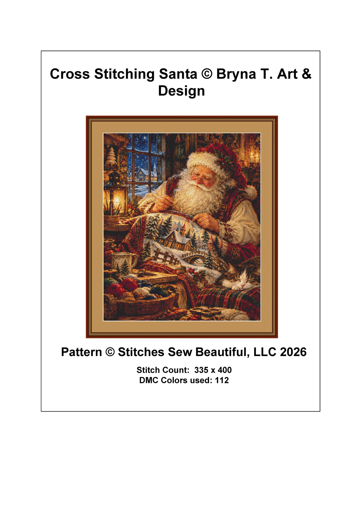 "Cross Stitching Santa" cross stitch pattern by Bryna T. Art & Design