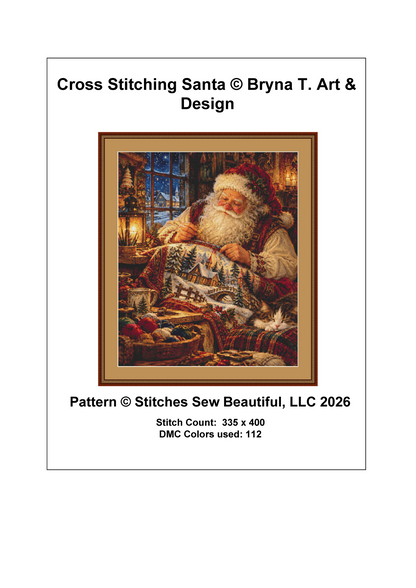 "Cross Stitching Santa" cross stitch pattern by Bryna T. Art & Design