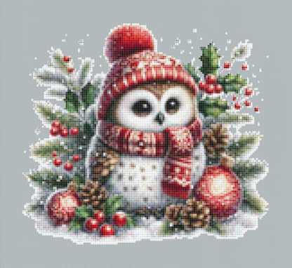 Cute Christmas Owl (Ornament) counted cross stitch pattern by Raven Digitals