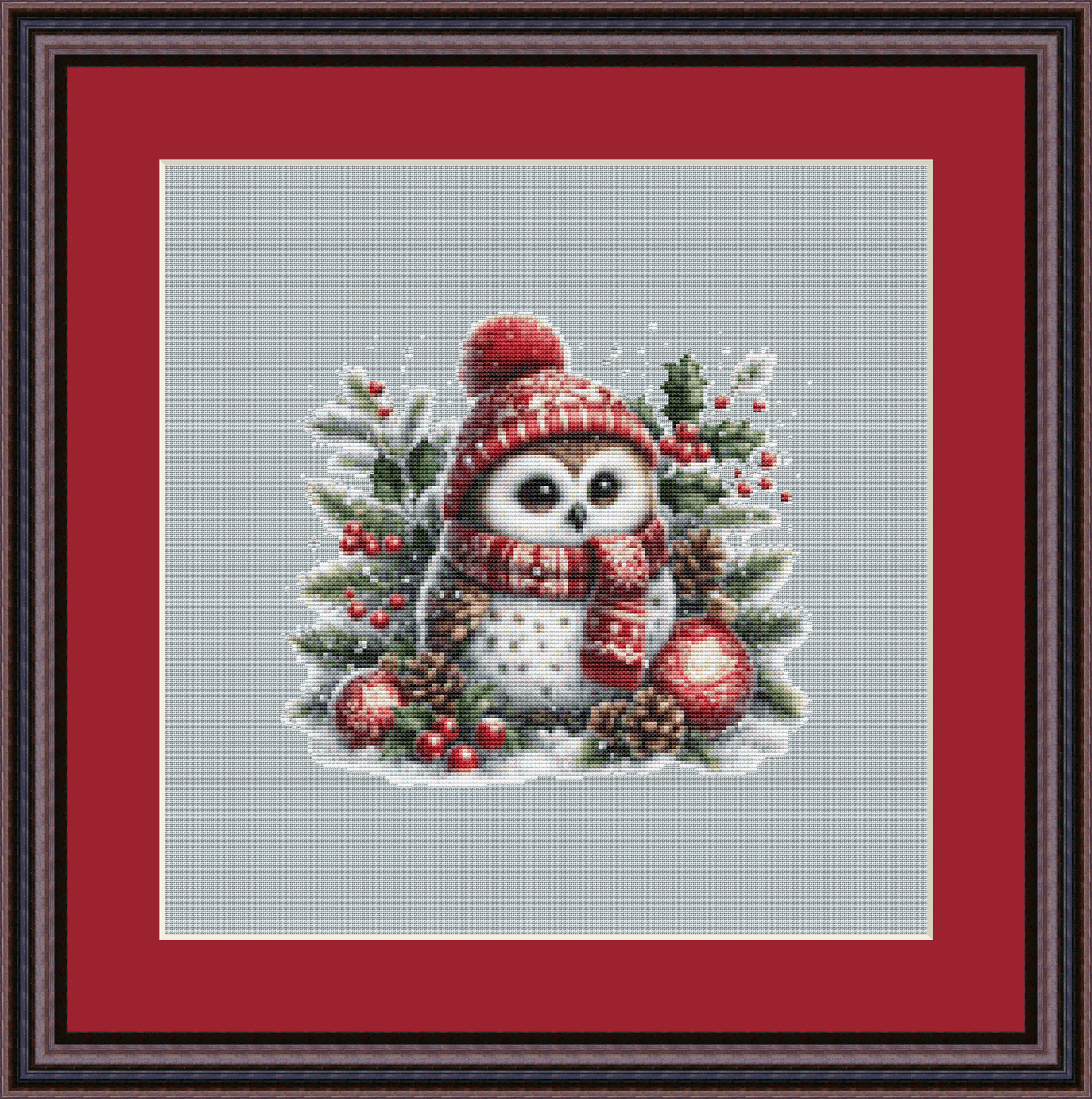 Cute Christmas Owl (Ornament) counted cross stitch pattern by Raven Digitals