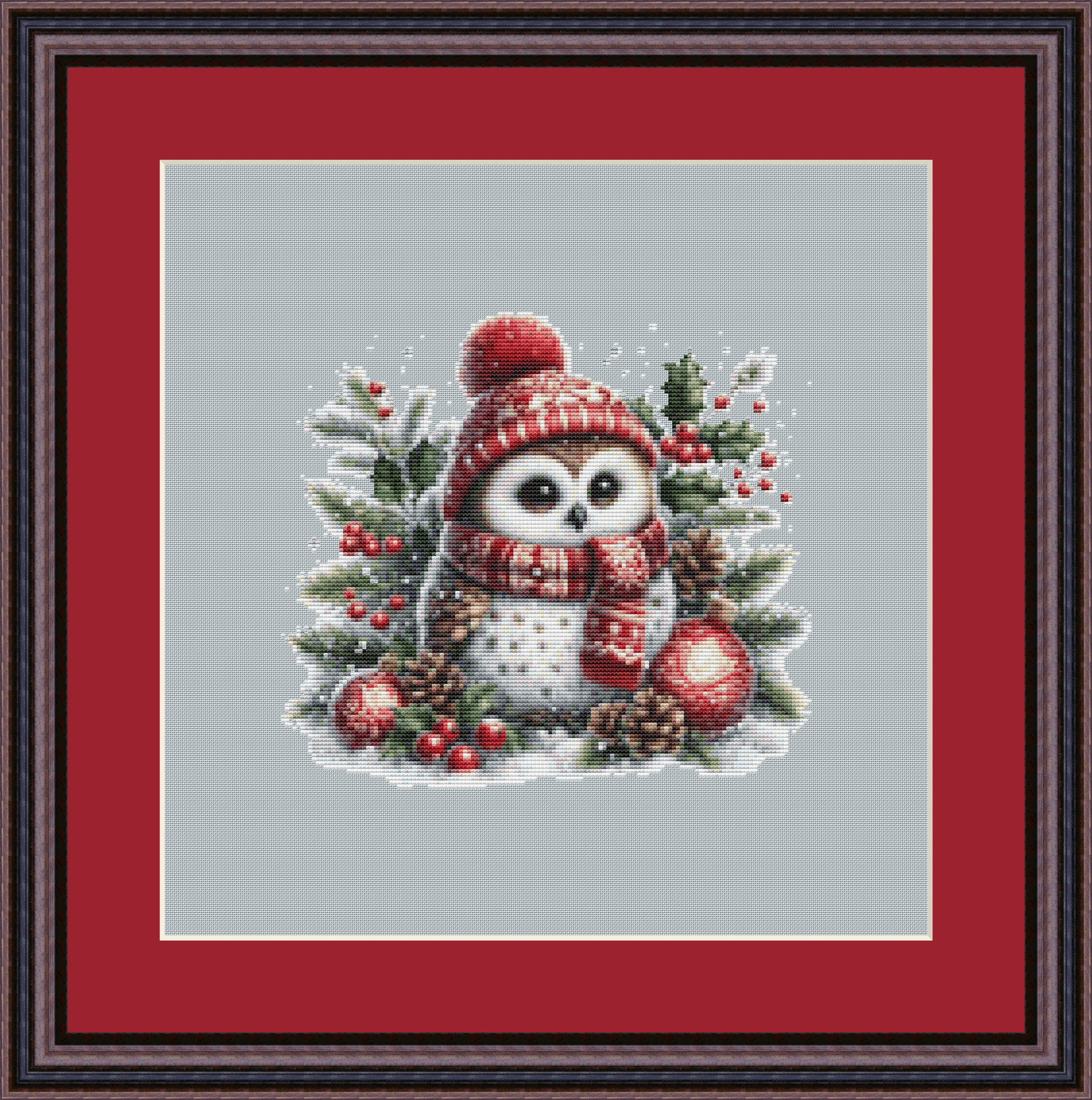 Cute Christmas Owl (Ornament) counted cross stitch pattern by Raven Digitals