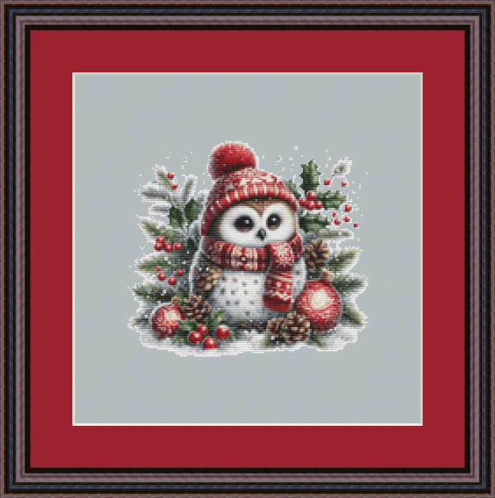 Cute Christmas Owl (Ornament) counted cross stitch pattern by Raven Digitals
